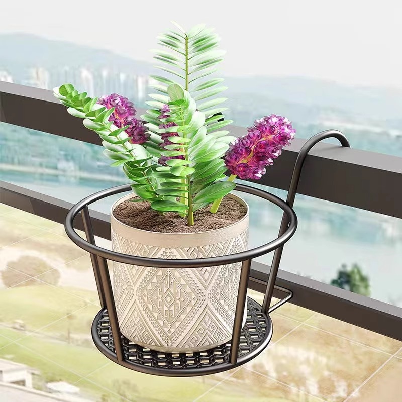 Cross-Border Balcony Flower Rack Household Iron Hanging Flower Pot Rack Railing Succulent Pothos Flower Rack Indoor Storage Rack
