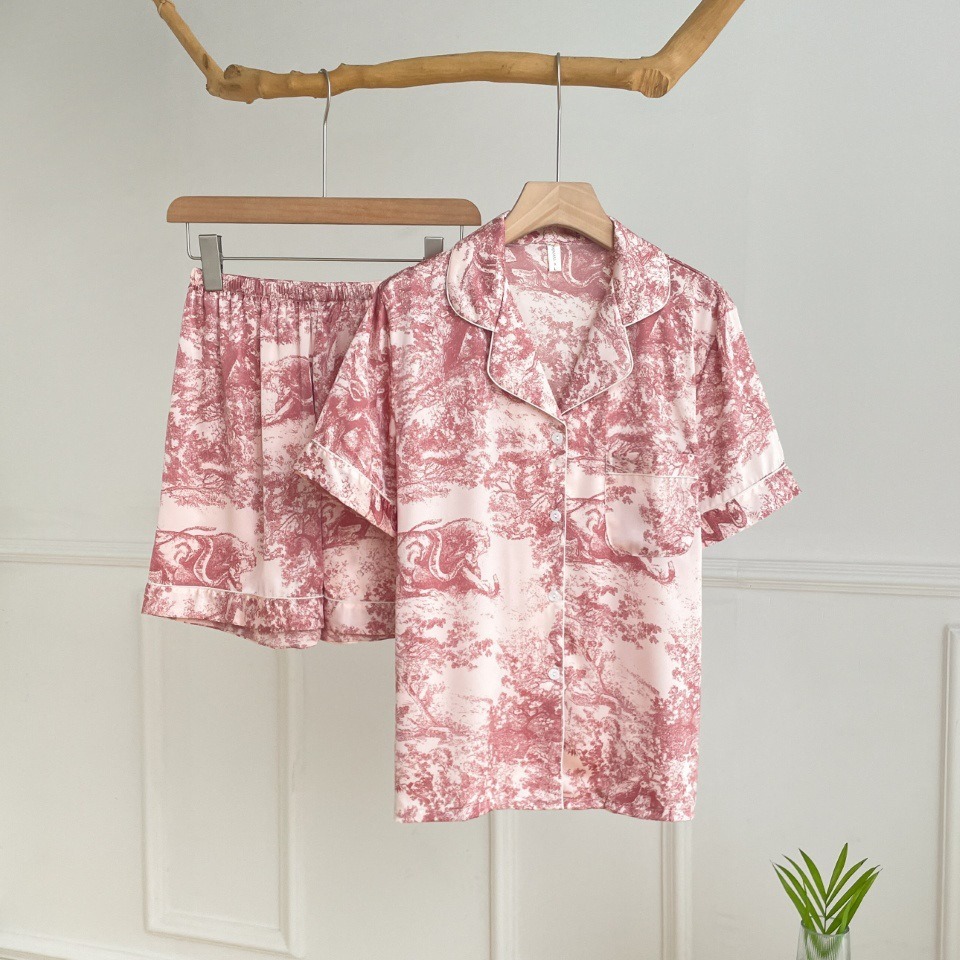Chinese Ink Style Jungle Pajamas Women's Summer High-end Summer Ice Silk Women's Short-sleeved Elegant Home Clothes