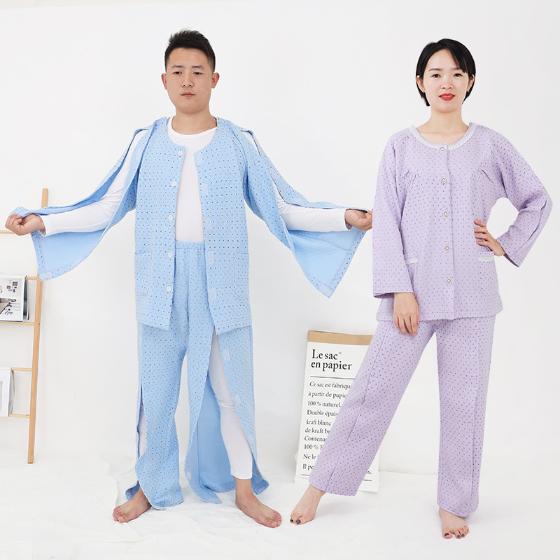 Spring and Autumn Air Layer Thin Cotton Paste Nursing Suit Easy to Wear and Take off Orthopedic Hospital Suit Bedridden Elderly Pajamas Pants
