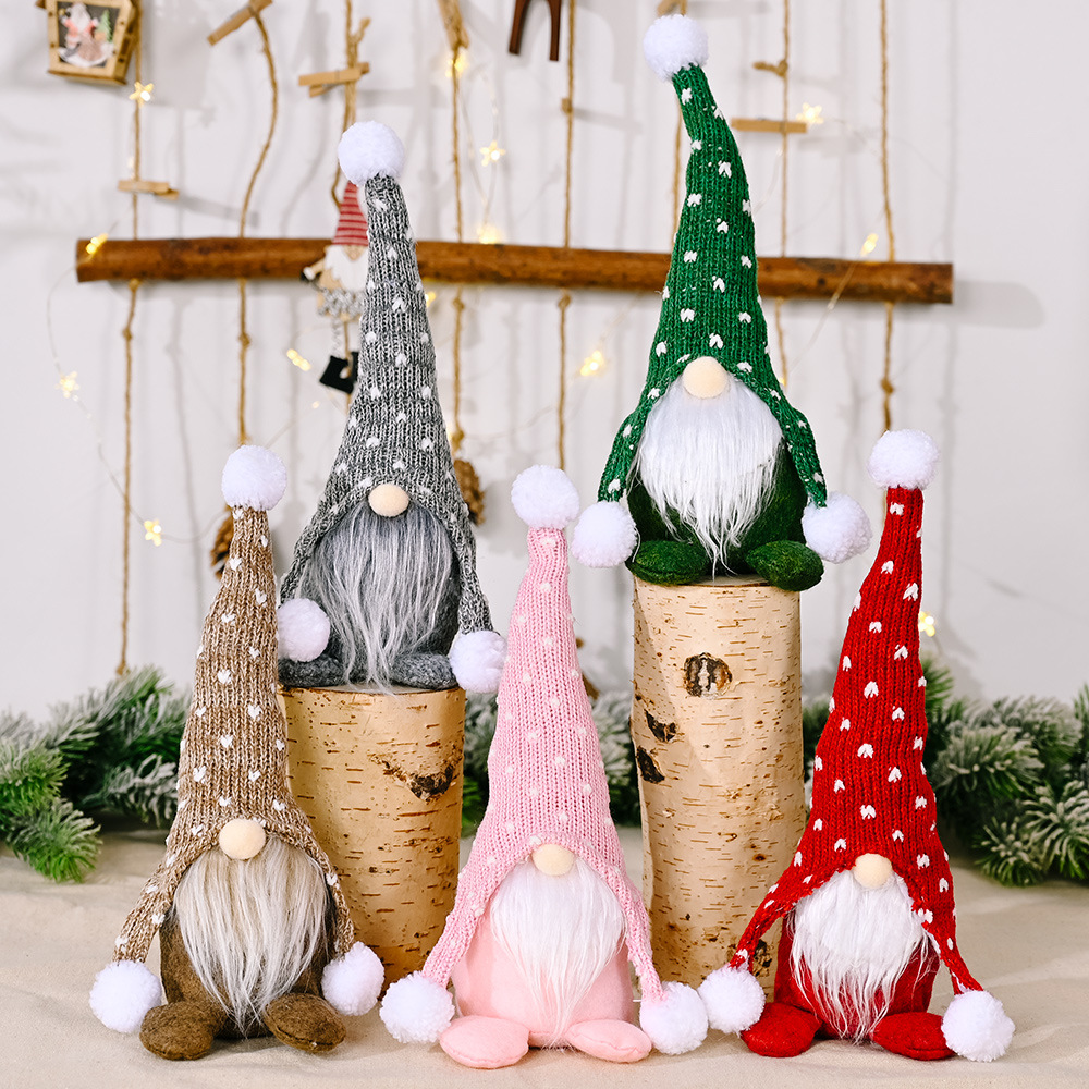 Cross-Border New Product Rudolph White Beard Faceless Doll Christmas Scandinavian Forester Knitted Hat Sitting Doll Ornament