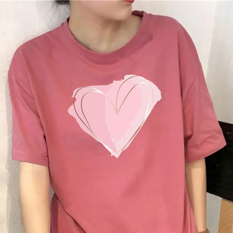 Foreign trade Independent Station Women's top Round Neck Heart Printed Short-sleeved t-shirt