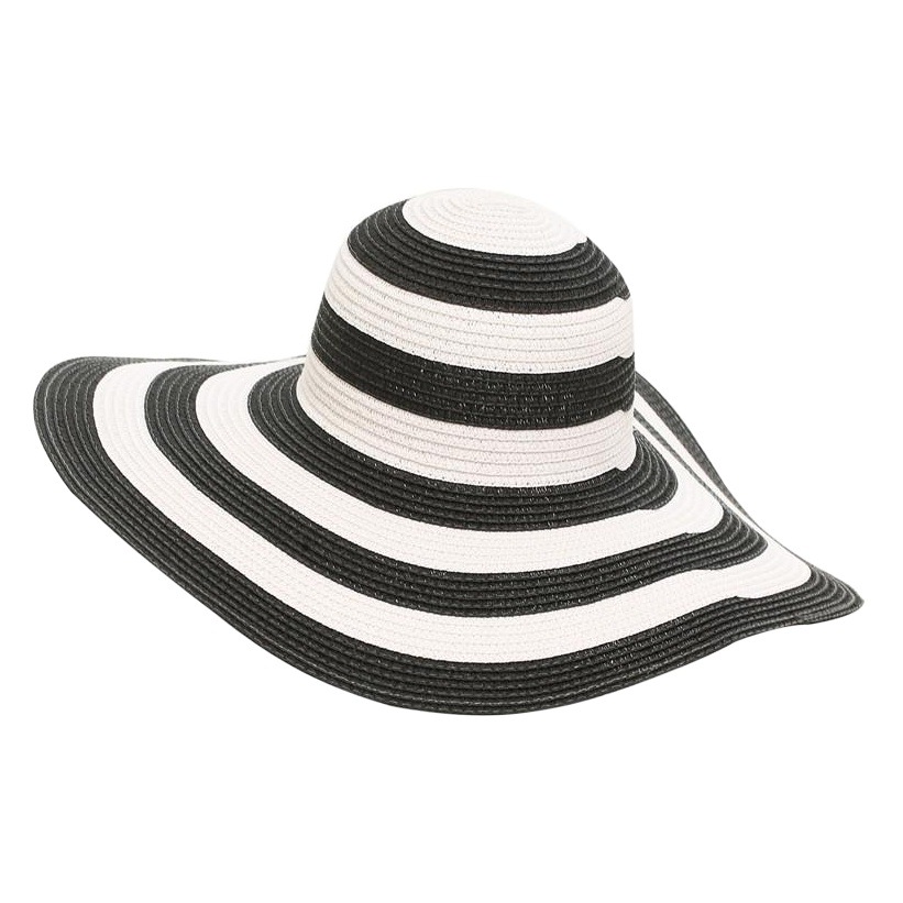 Summer Sun Hat Korean Style New Black and White Striped Large Brim Beach Straw Hat Sun Protection Sun Hat Straw Hat Women Summer