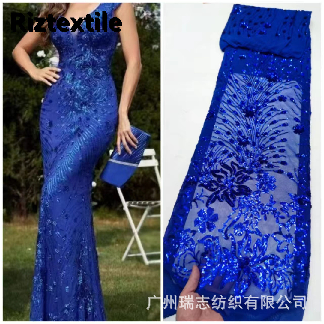 New in stock elastic net positioning phoenix tail big flower sequin lace fabric European and American banquet dress cheongsam fabric