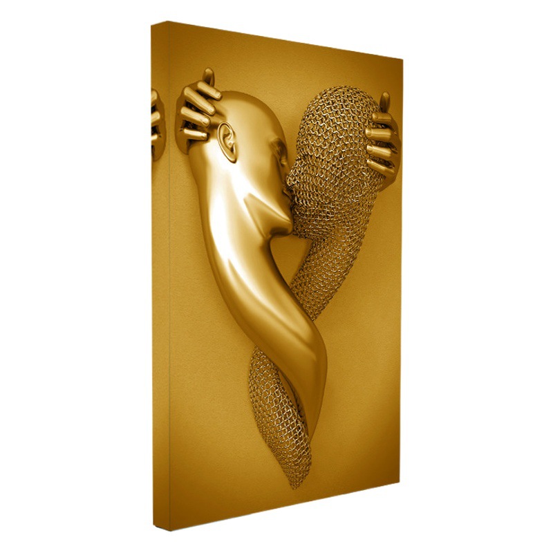Foreign Trade Hot Sale Abstract Steel Wire Metal Figure Statue Sculpture Canvas Painting Couple Hanging Painting High Definition Jet Printing Painting Core