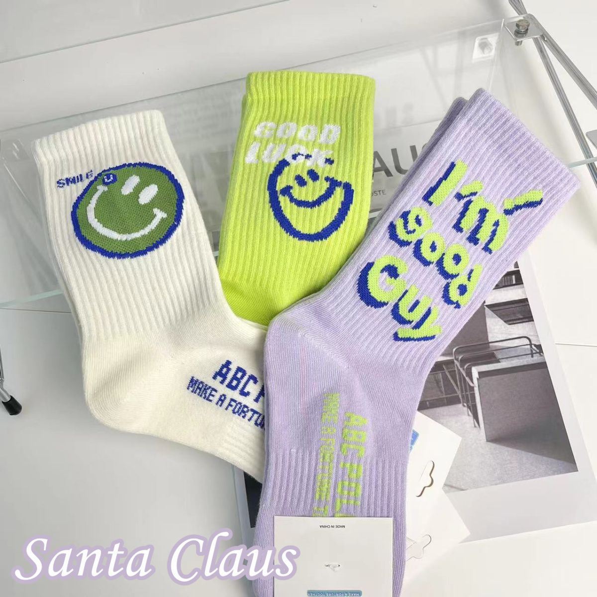 Socks in the tube men and women neutral couple ins tide all-match socks new smiley face letter sports socks wholesale