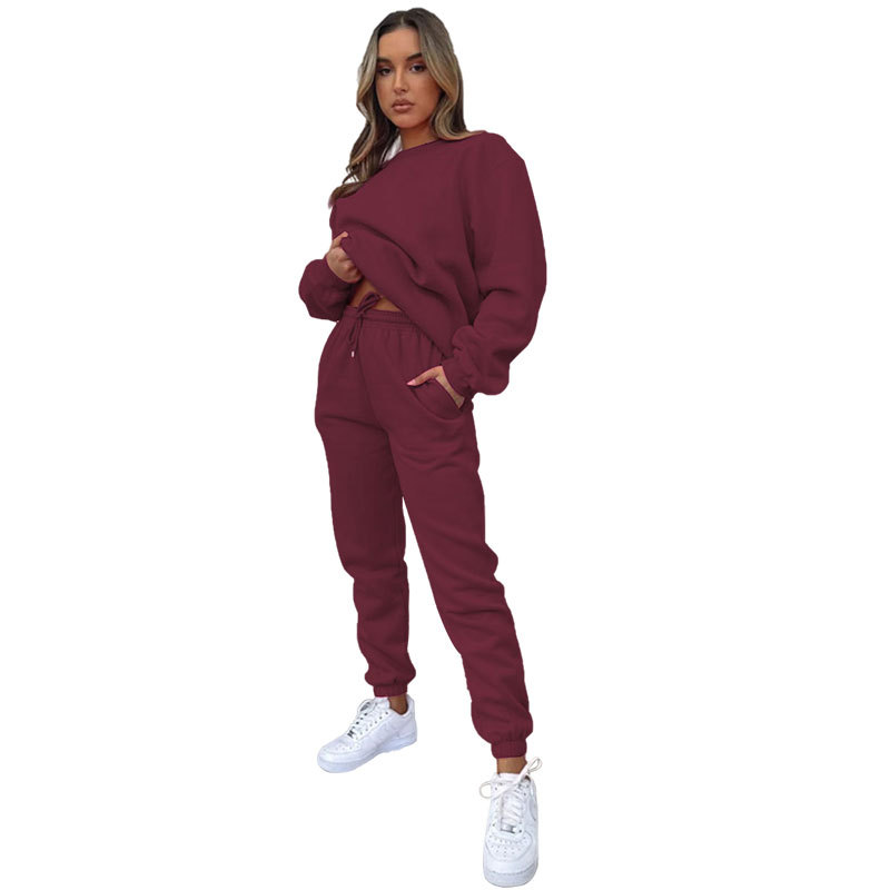 Picture of Cross-border European and American Autumn and Winter Solid Color Round Neck Pullover Trousers Women's Fashion Casual Long Sleeve Sweater Suit New Product
