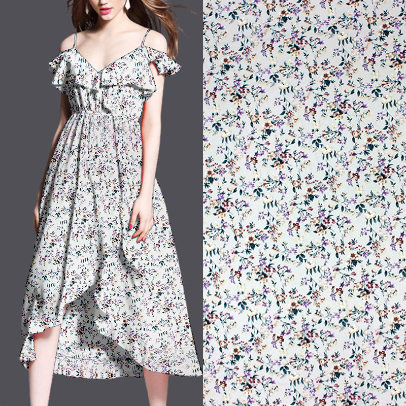 Four-Way Stretch Printed Fabric Women's Shirt Dress Small Floral Fabric Korean and Japanese Style New Pattern Stretch