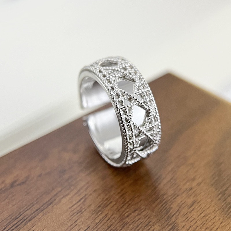 Rattan Plaid Braided Ring Women's Light Luxury Elegant All-match Personalized Open Ring Niche Design Korean Style Trendy Finger Ring