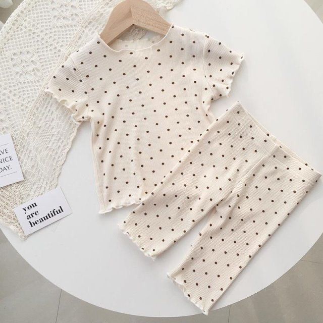 Picture of Baby Pajamas Summer Thin Set Polka Dot Fashionable Girls Summer Two-Piece Set Home Clothes Children's Air-Conditioned Clothes for Women