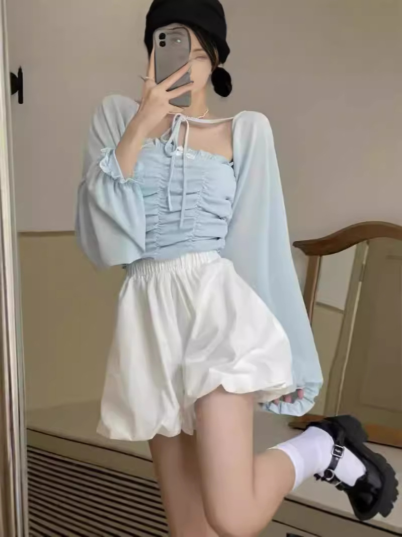 Pumpkin pants cloud puffy flower bud shorts new autumn women's skirt jk Japanese soft girl outer wear bottoming safety pants