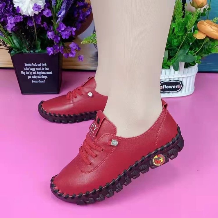 in stock Shoes Spring and Autumn New Soft Bottom Hand-stitched Toe Foreign Trade plus size Casual Women's Slip-on Hole Shoes