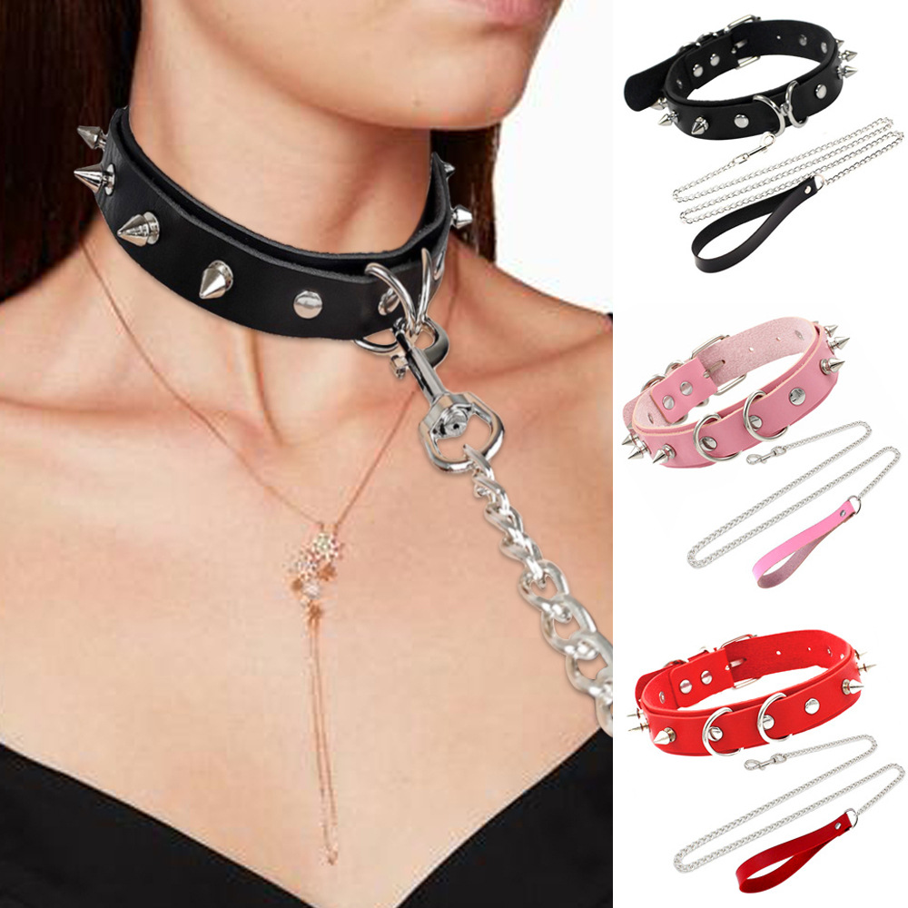 Picture of European and American Exaggerated Adult Sex Products Rivet Collar Flirting Necklace Neck Neck Set Dog Slave Special Traction Rope Set