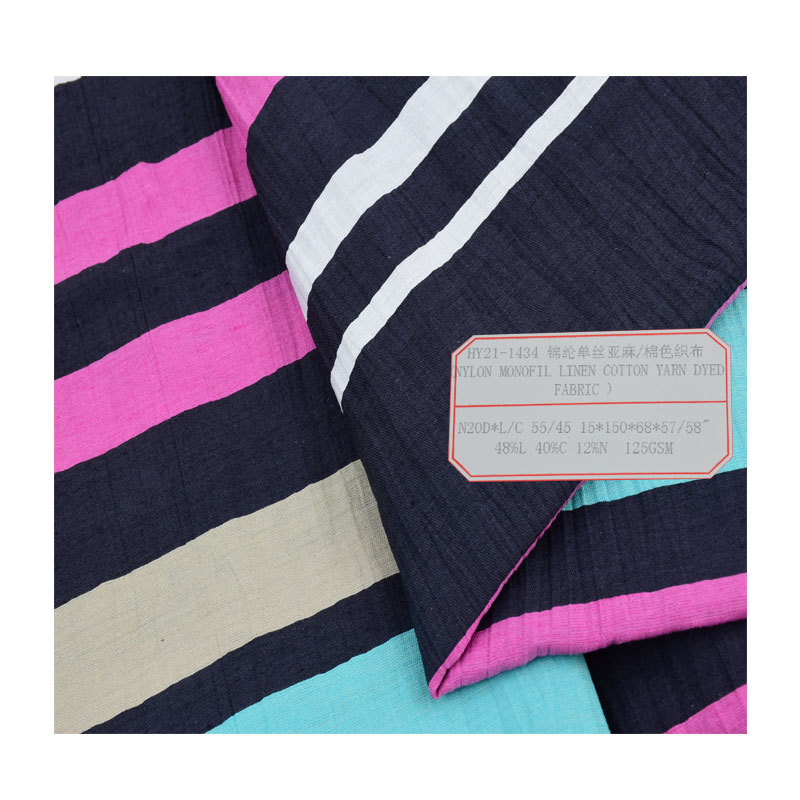 Factory wholesale nylon monofilament linen cotton yarn-dyed fabric 125GSM summer women dress linen fabric