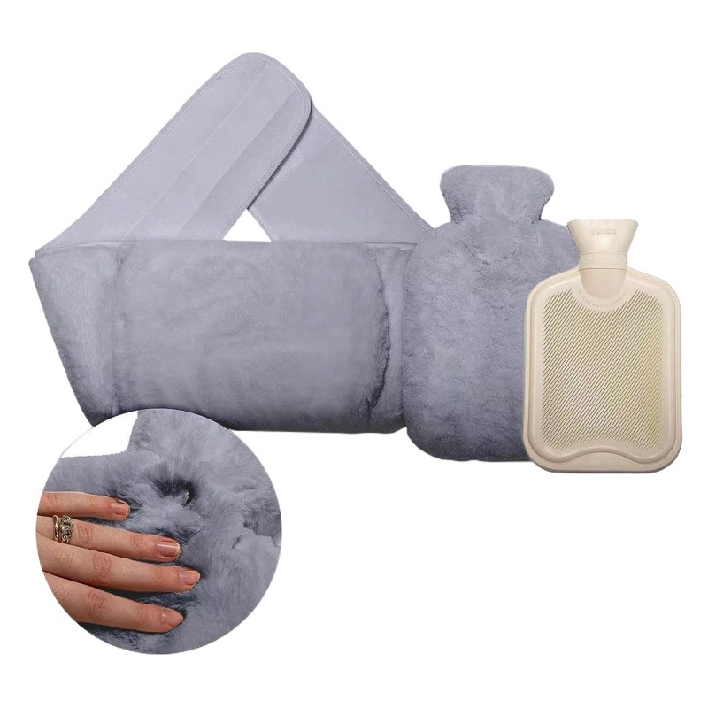 Cross-border Amazon high-end hot water bag warm belt white imitation rabbit fur warm belt rubber 1.0L hot water bag
