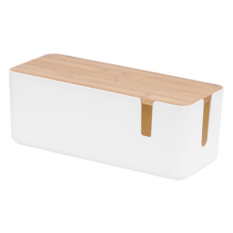 Bamboo Lid Plastic Wire Storage Box Power Strip Wire Box Cable Organizer Socket Multi-Scenario
