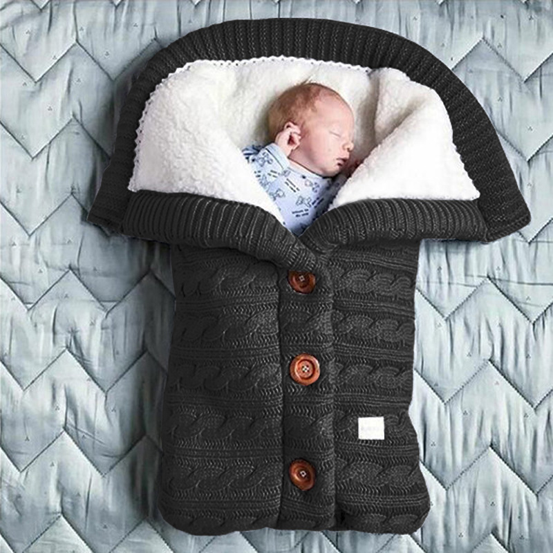 Picture of Spring Autumn Winter Knitted Sleeping Bag Baby Carriage Sleeping Bag Swaddling Cart Sleeping Bag Button Twist Sleeping Bag fleece-lined Thickened Bag