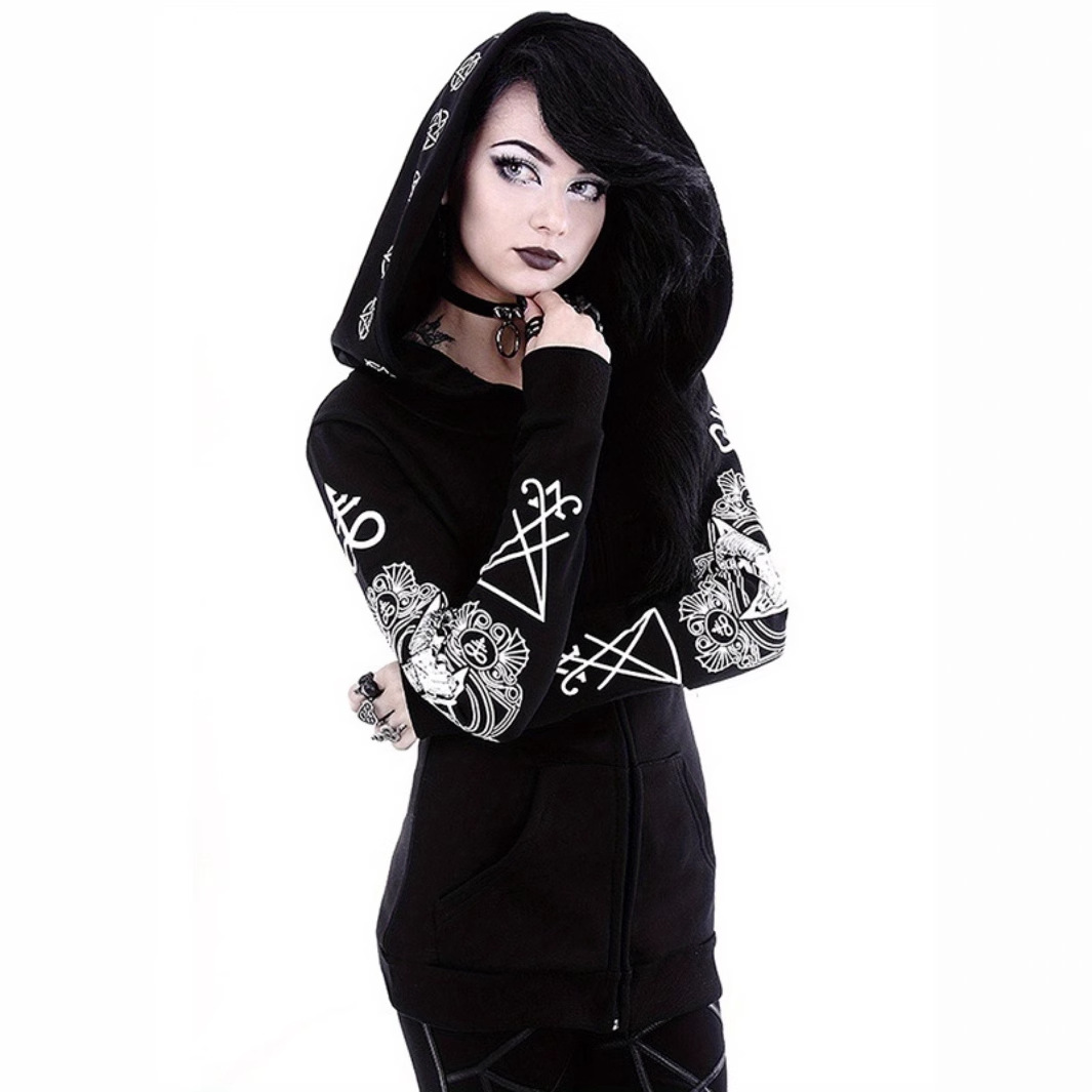 Thickened 2024 foreign trade explosions Y2K black punk Peng hooded moon printed long sleeve sweater