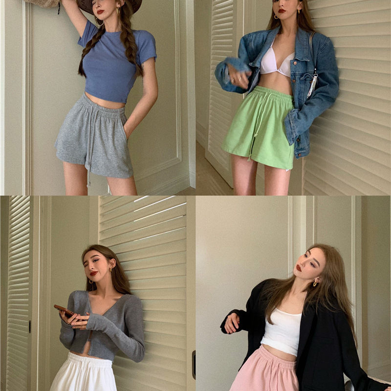 Picture of Loose casual sports pants ladies summer high waist slim straight pants 2022 new students wide leg short pants