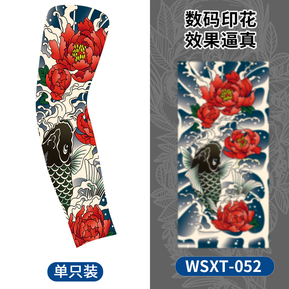 Picture of Summer Riding Sunscreen Tattoo Sleeve Simulation Tattoo Quick-drying Arm Protector Outdoor Sports Sunshade Breathable High Elastic Ice Sleeve