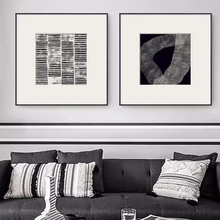 Picture of Abstract geometric black and white line decorative painting living room simple hanging painting modern restaurant mural hotel tooling painting