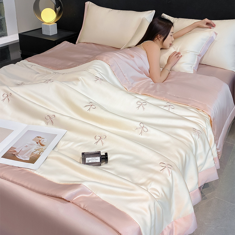 Summer Washed Tencel Summer Quilt Four-Piece Set Embroidered Silky Sleeping Naked Ice Silk Summer Quilt Air Conditioned Quilt Machine Washable Quilt Core