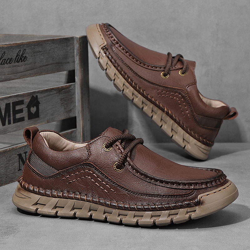 Independent station new Amazon men's leather shoes hand-sewn business leather shoes outdoor casual fashion loafers for men