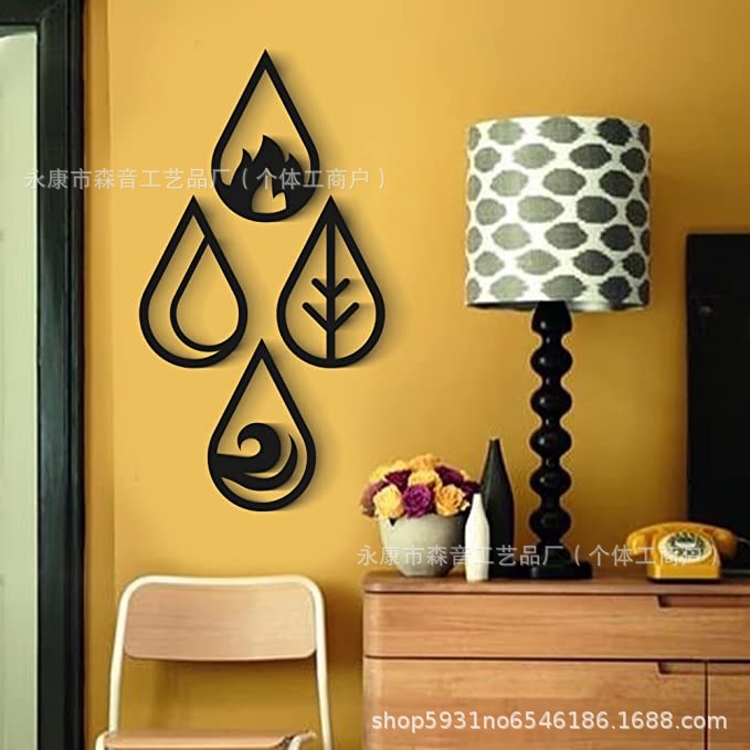 Room living room background wall soft decoration wall decoration laser cutting four elements iron crafts wall decoration pendant