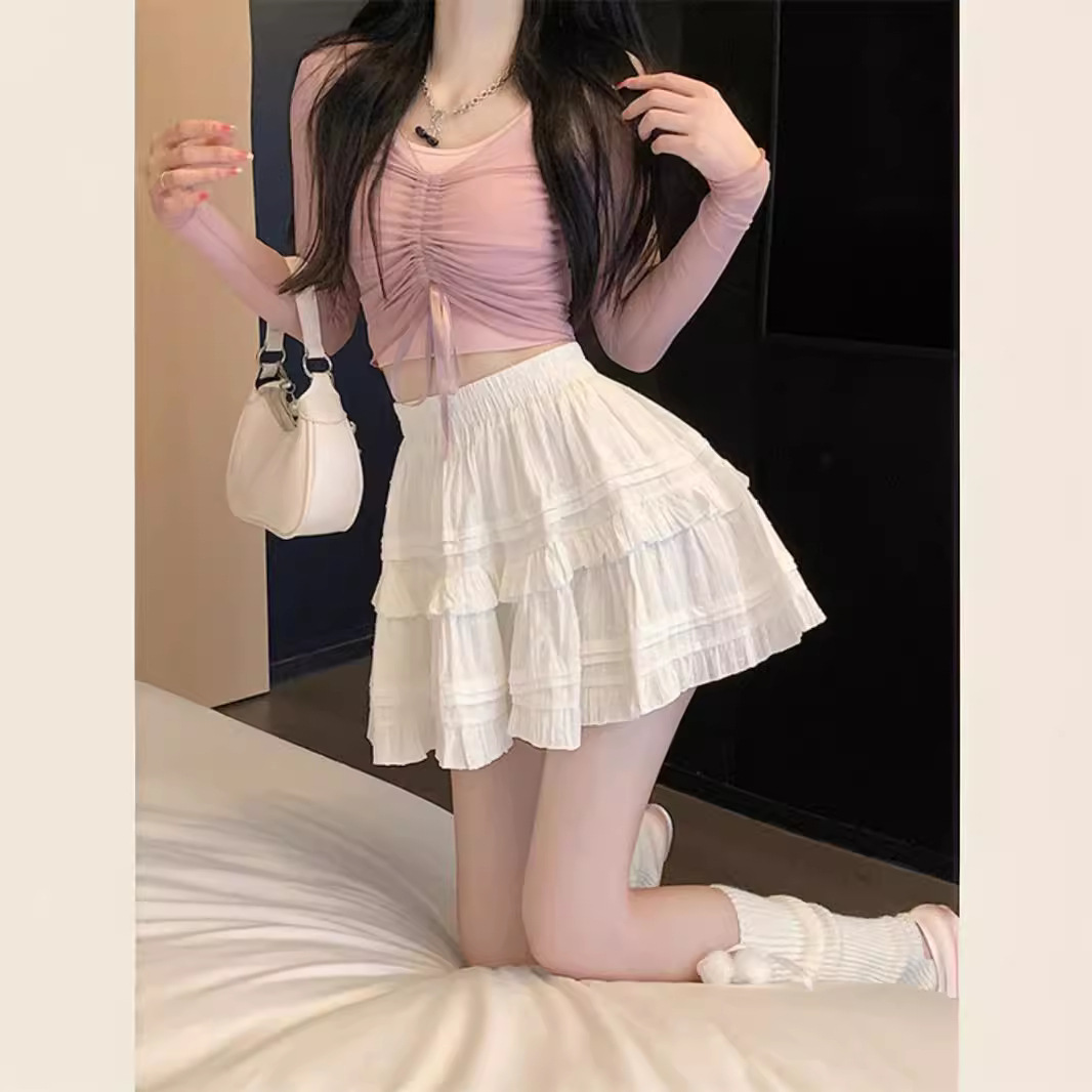 French cake skirt women's spring 2024 new high waist slimming design white A- line skirt skirt