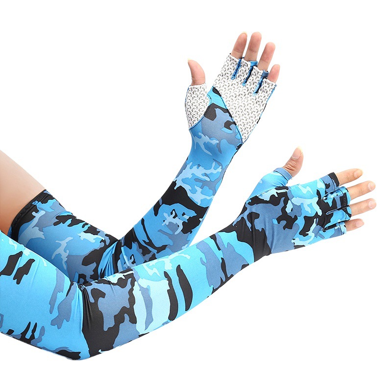 Cycling Sun Protection Gloves Outdoor Sports Driving Fishing Ice Silk Sleeve Ice Cool Dew Five-Finger Non-Slip Fishing Gloves