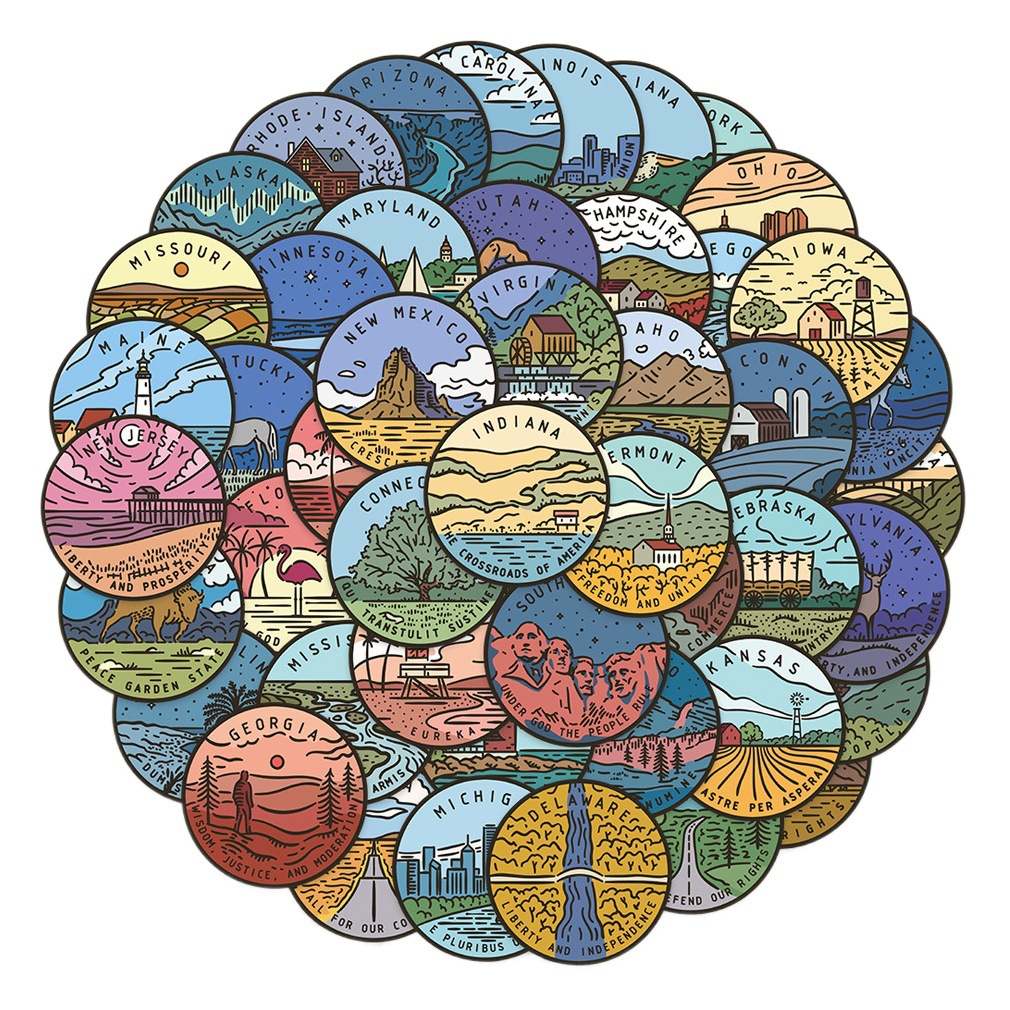 50 pieces 50 continent stickers laptop phone case Journal Book computer iPad decorative waterproof DIY stickers