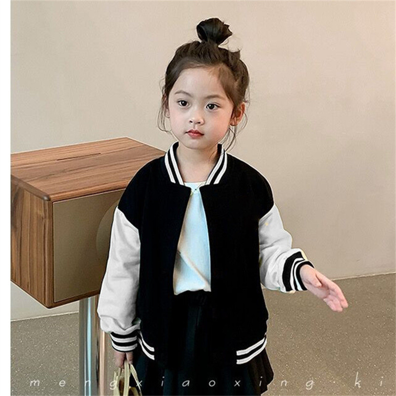 Boys and Girls Class Clothes Black and White Zipper Jacket Coat Middle and Big Kids Casual Children's Top Long Sleeve Baseball Suit Children