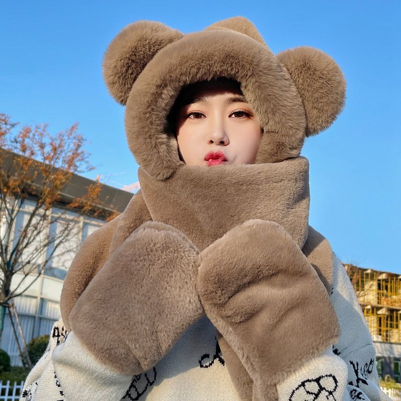 Picture of Autumn and winter classic hat scarf gloves three-piece set warm fleece-lined thickened all-match women's scarf suit wholesale