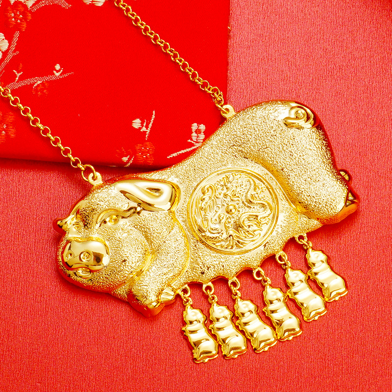 Picture of Gold shop window imitation gold wedding single lucky pig brand necklace wholesale Gold-Plated Dragon and Phoenix wedding bride necklace