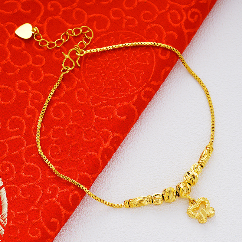 Picture of Vietnam Sand Gold Fashion Anklet Brass Plated 24k Gold Bell Double-Layer Turn & Bead Foot Ornaments Women's Foreign Trade Euro Gold