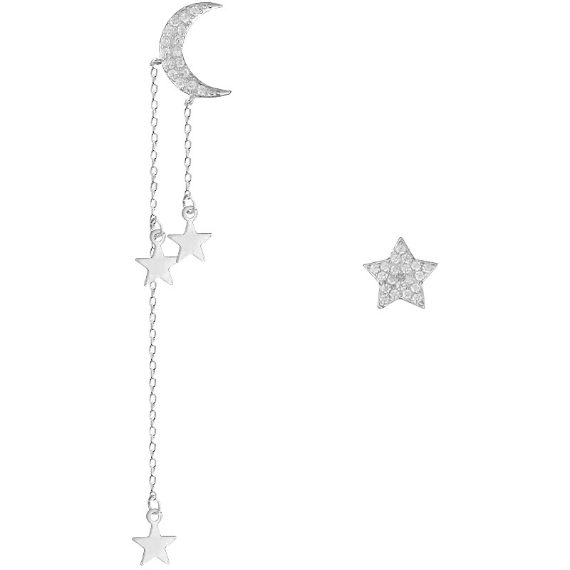 Minsheng Star Moon Earrings Women's Asymmetric Tassel Earrings Niche ins High-end Elegant Earrings Earrings
