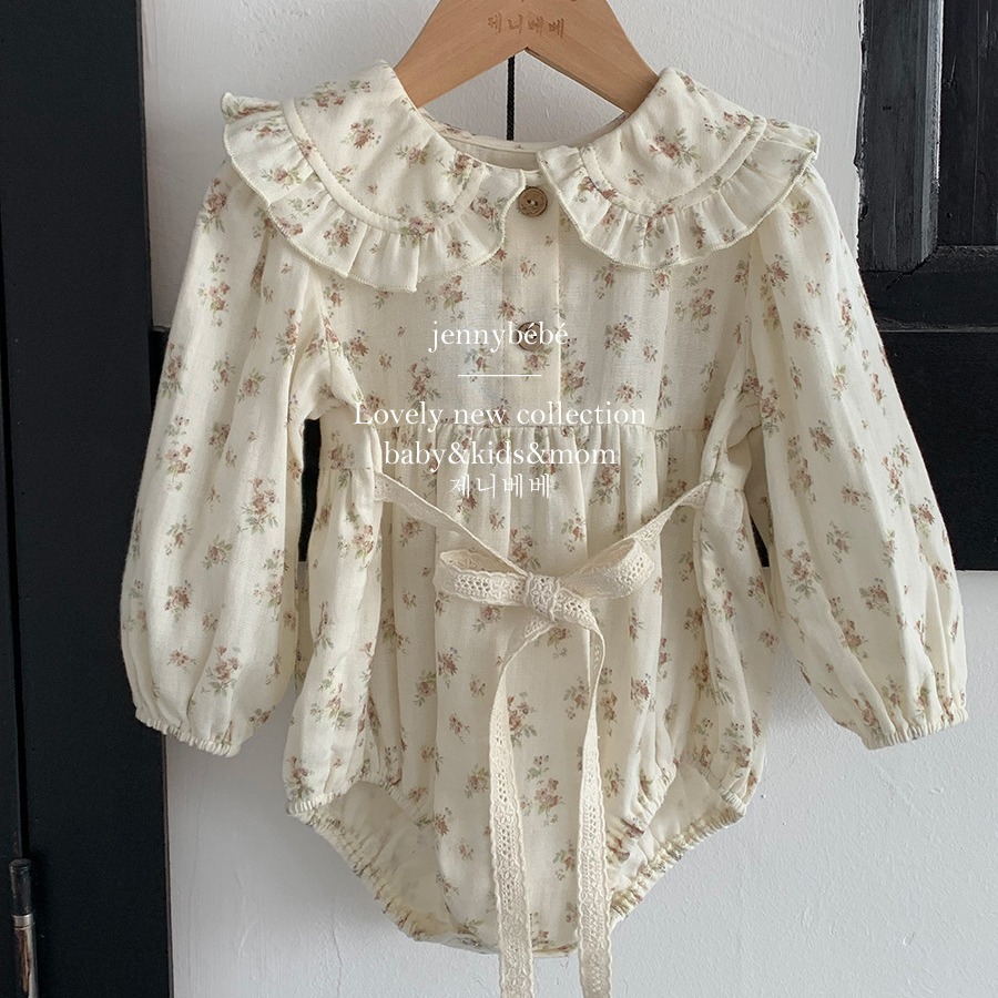 Picture of {jennybebe} Korean-style baby gauze cotton jumpsuit female baby floral bag fart ha-coat doll collar climbing suit