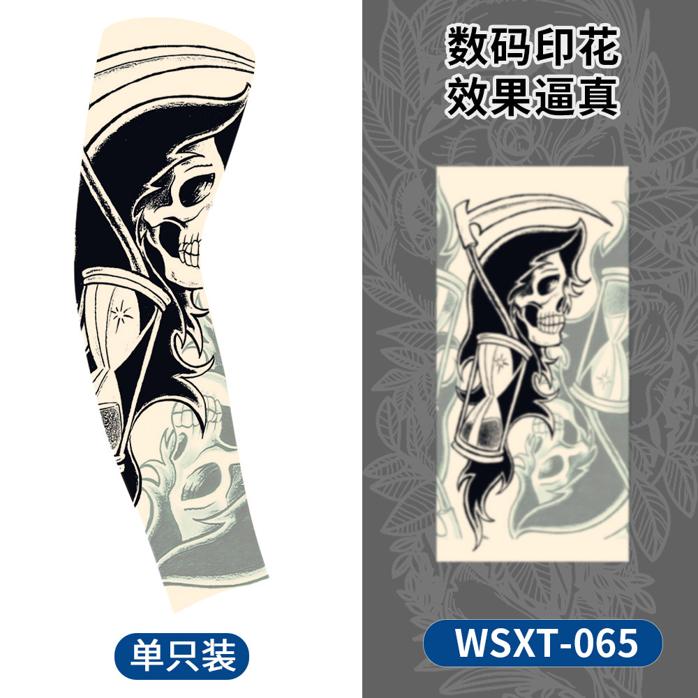 Picture of Summer Riding Sunscreen Tattoo Sleeve Simulation Tattoo Quick-drying Arm Protector Outdoor Sports Sunshade Breathable High Elastic Ice Sleeve