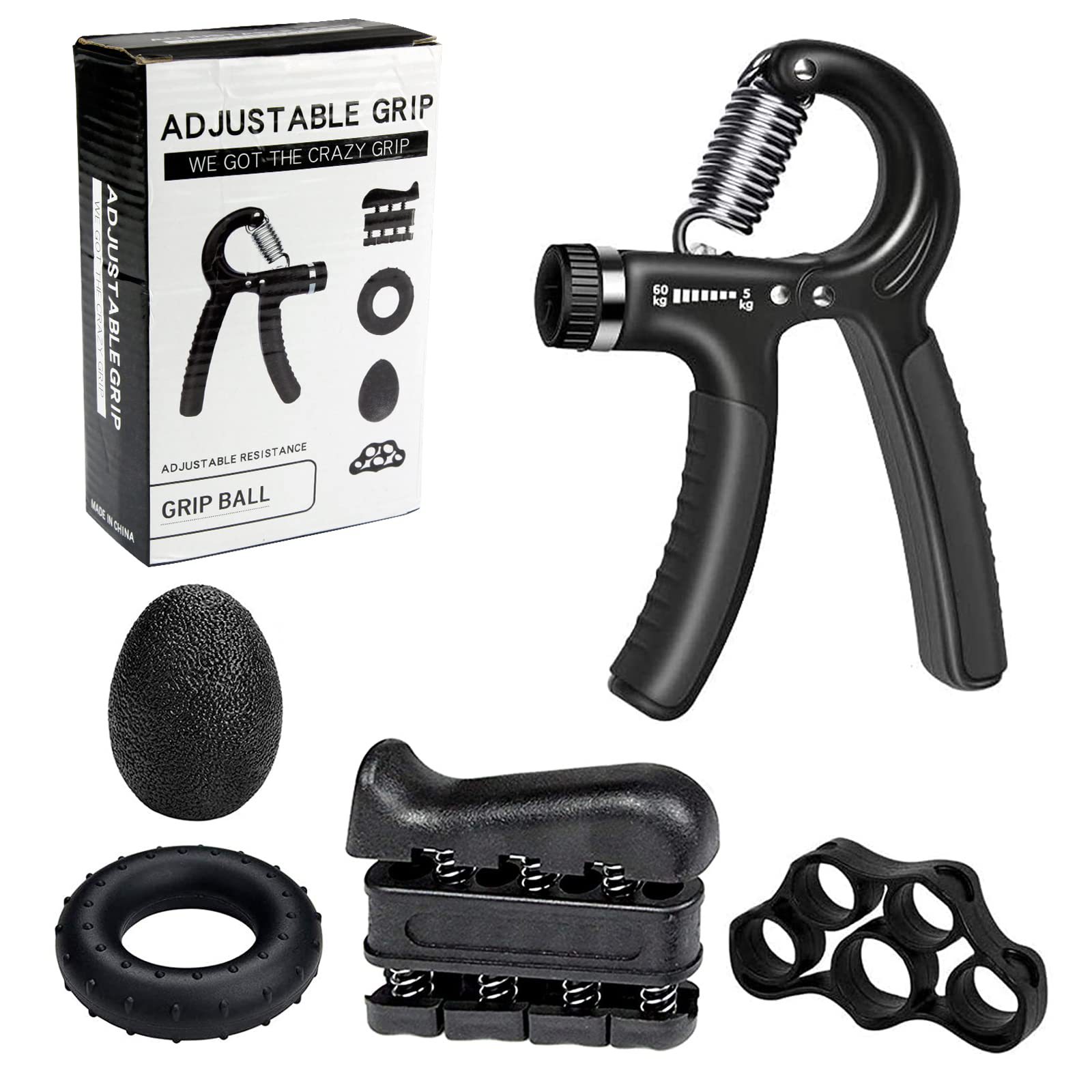Adjustable Grip Strength Set, Hand Trainer, Grip Ring, Finger Exerciser, Combination Fitness Supplies, Five-Piece Set