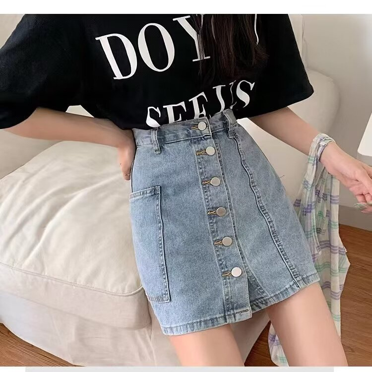 Denim Short Skirt Women's Summer Hot Girl High Waist Slim A- Line Half Skirt All-match Hip Skirt Trendy Denim Skirt