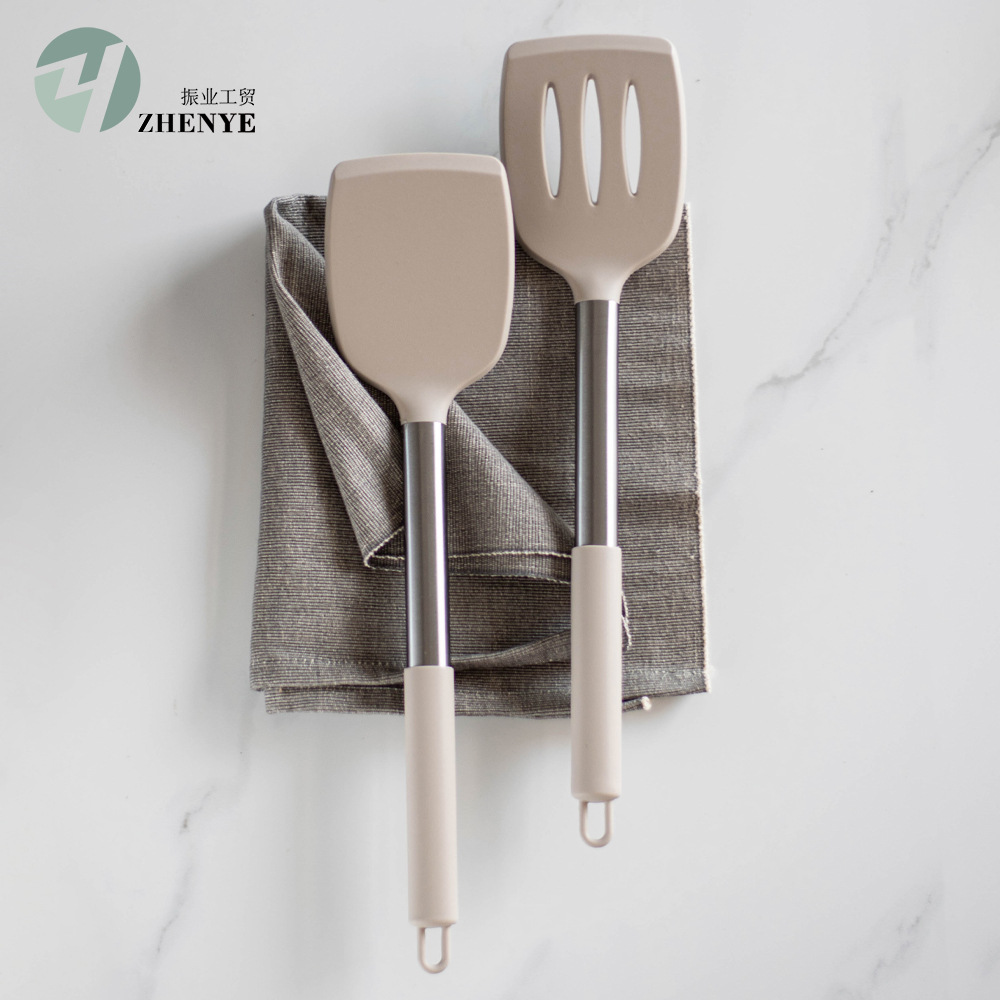 Amazon hot sale 430 stainless steel hollow handle silicone kitchenware two-piece kitchen spatula spatula 2-piece set
