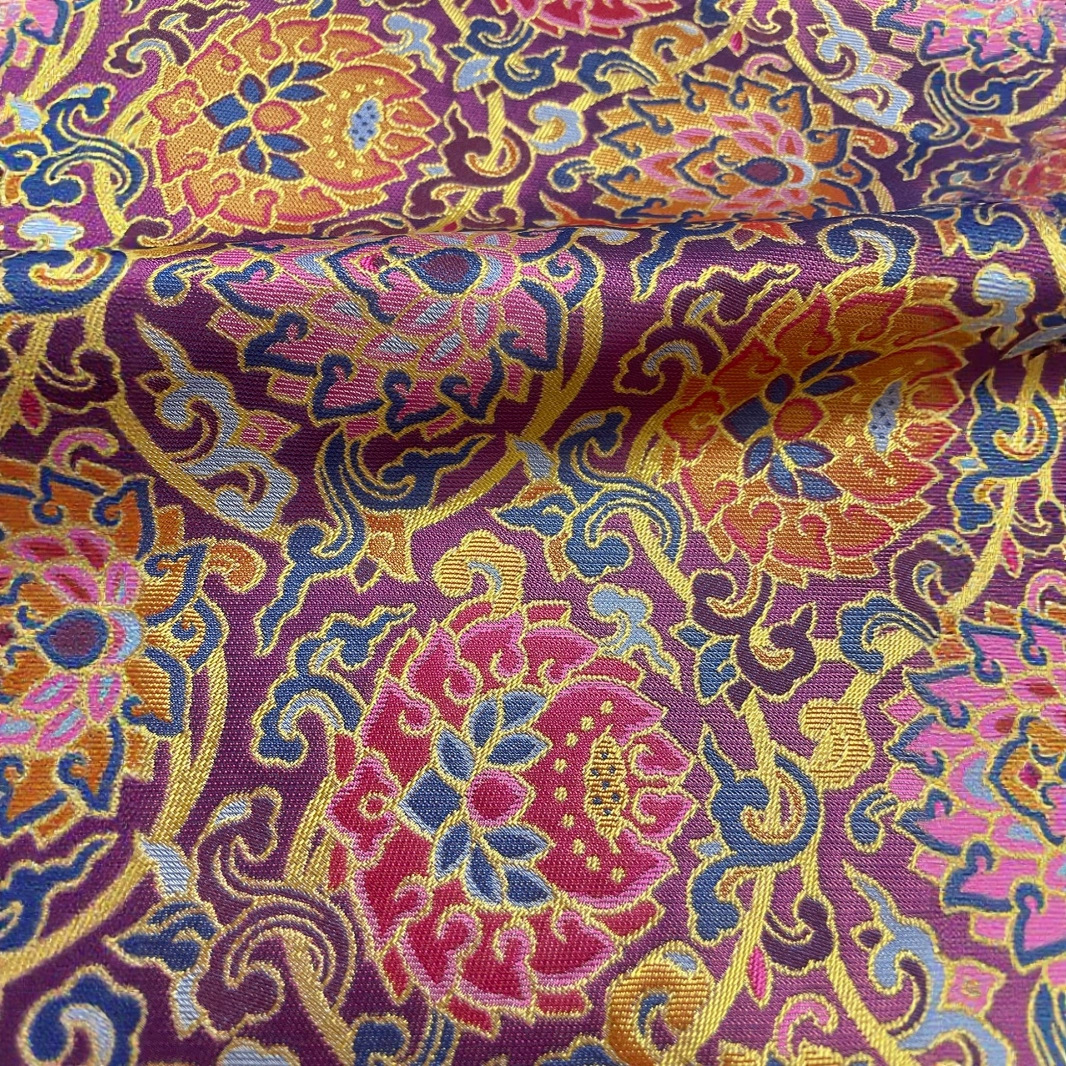 Lotus Brocade Jacquard Fabric Chinese Style Tang Suit Cheongsam Han Dynasty Packaging Clothing Fabric New Product Song Brocade Sichuan Brocade