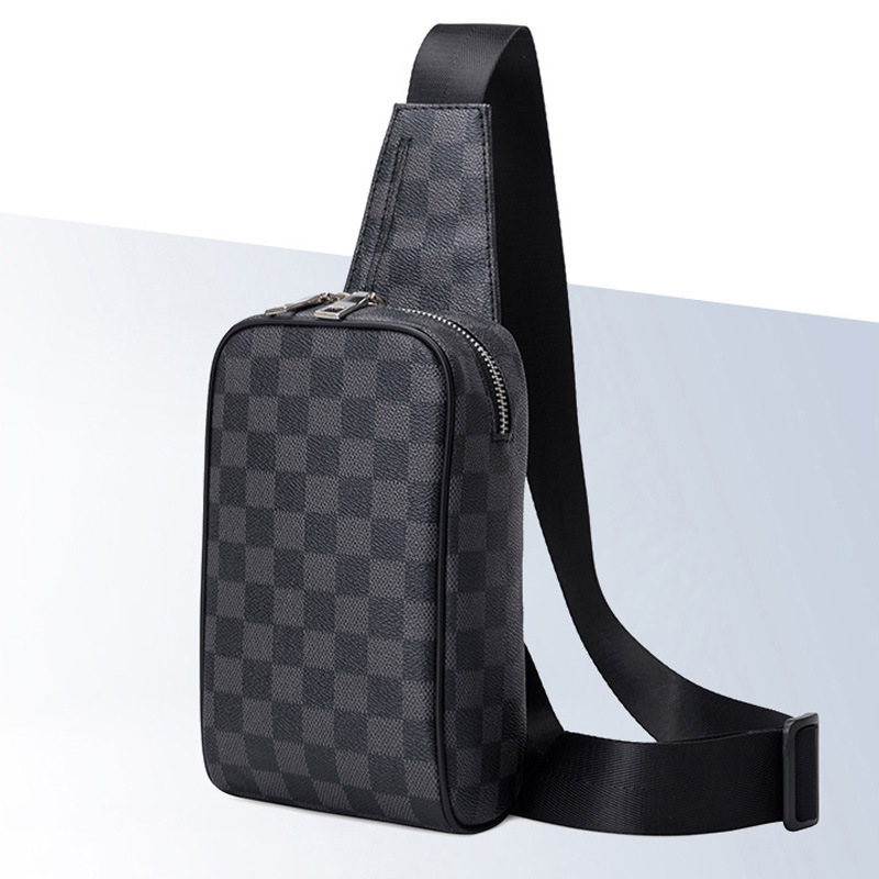 Picture of Men's Chest Bag New Satchel Plaid Leather Bag Multifunctional Shoulder Bag Men's Casual Sports Running Bag