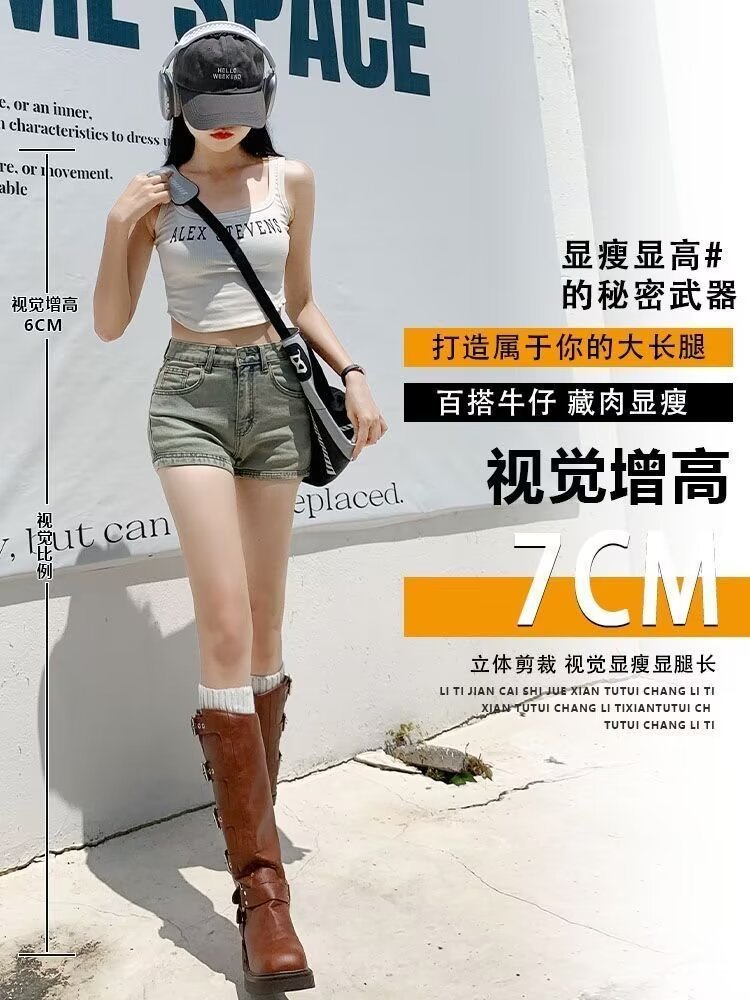 Picture of Vintage Rapped Denim Shorts Women's Summer New High Waist Slimming Wide Leg Trendy Ins Hot Pants