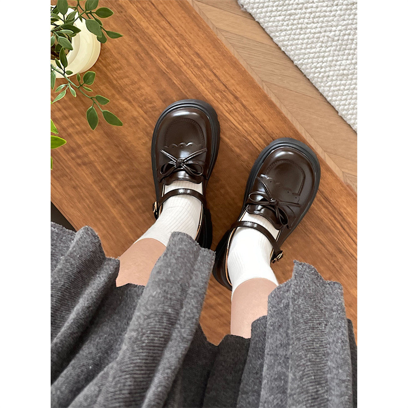 French Retro British Style Thick Bottom Leather Shoes Women's 2024 New Summer All-match Heightened Slip-on Lefu Shoes