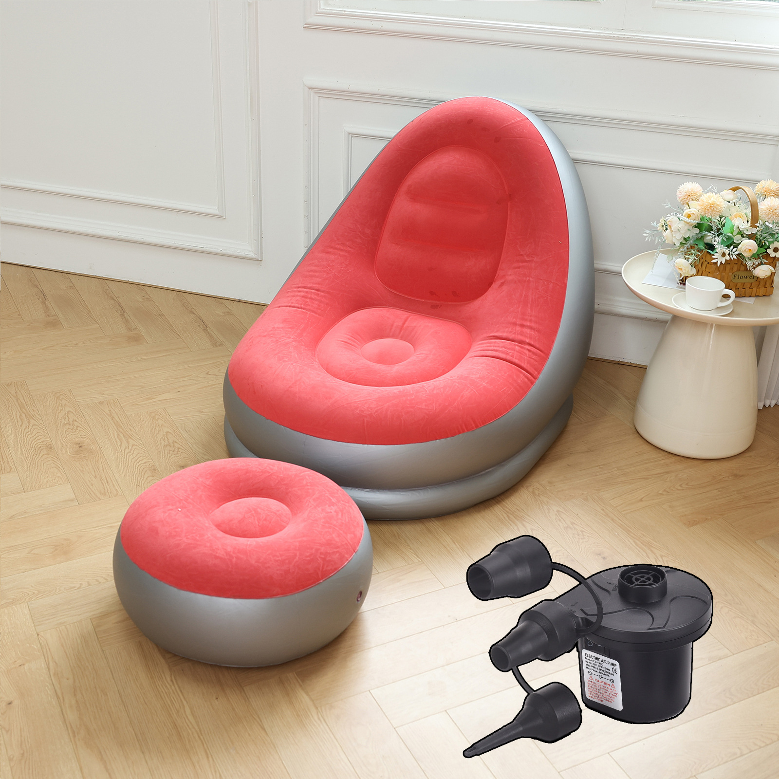 Picture of Adult Inflatable Lazy Sofa Two-piece Set with Pedal Macaron Flocking Sofa Recliner Leisure Inflatable Sofa