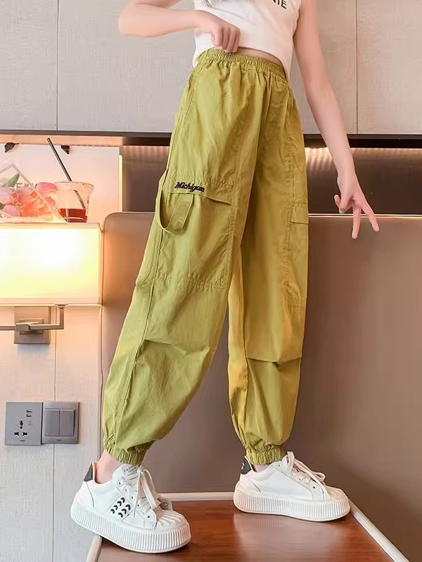 Girls' Casual Pants Summer Thin 2024 New Large Children's Loose Overalls Children's Anti-mosquito Long Trendy Pants