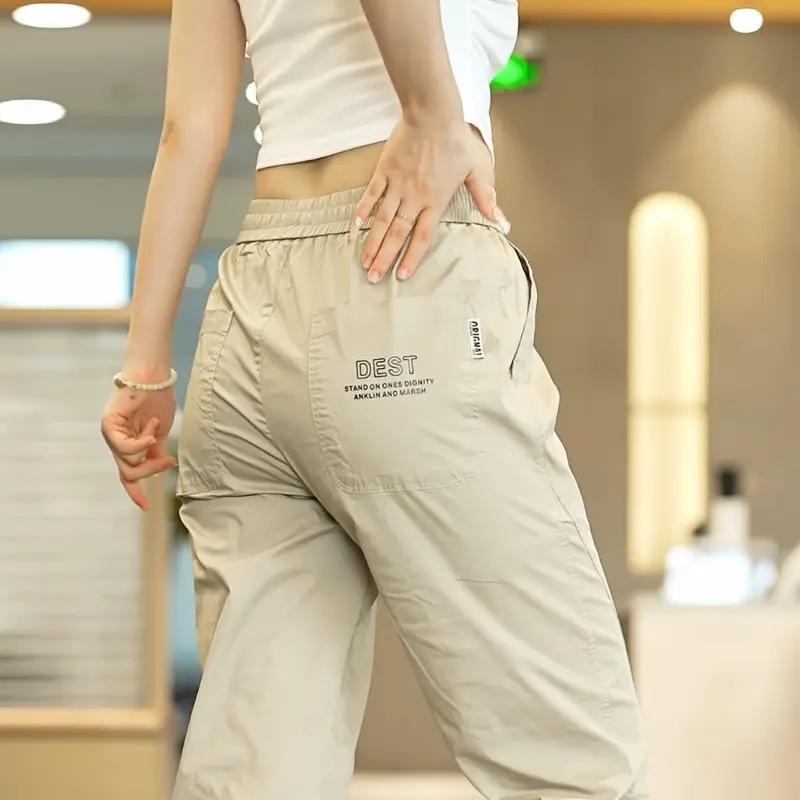 2025 Summer Thin Men's Cargo Slacks Loose Drawstring Breathable Quick Dry Harlan Cropped Pants Men