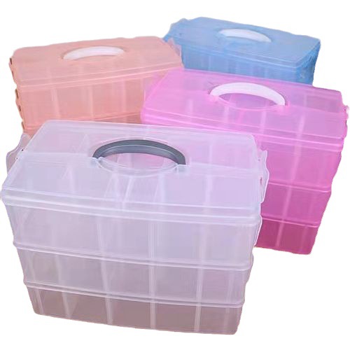 Picture of Three-layer plastic portable storage box Lego toy children's building blocks storage box goo card chicken eating artifact storage box