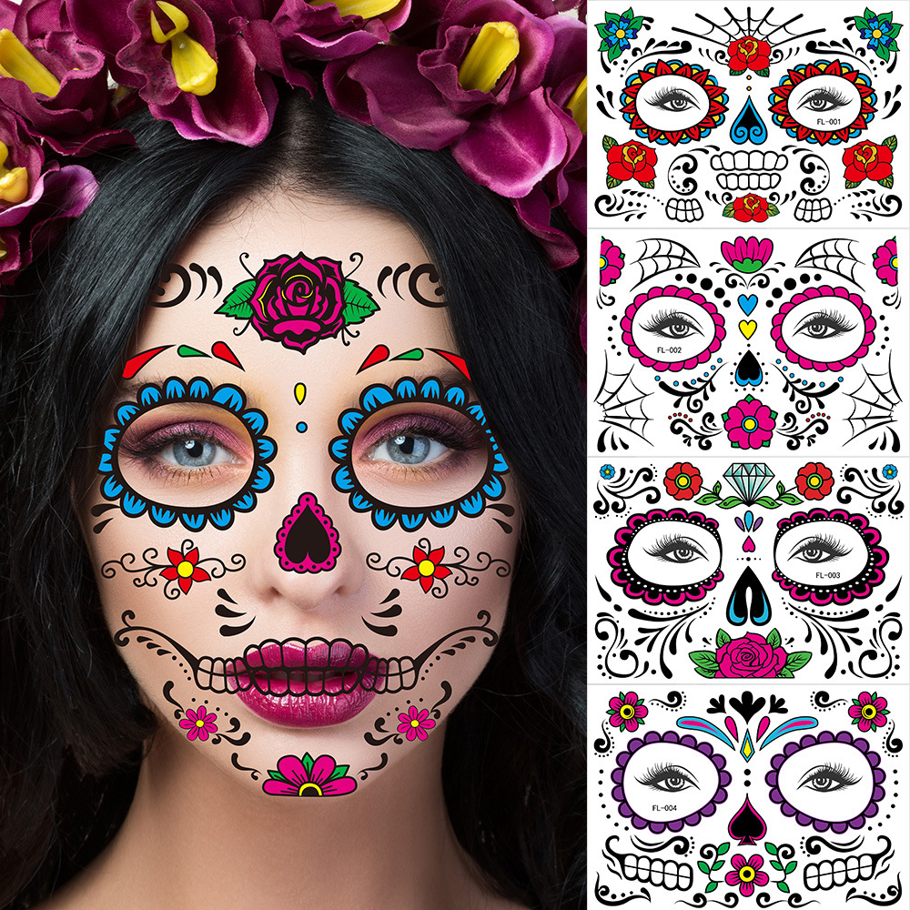 2023 Cross-border New Halloween Funny Face Tattoo Sticker Masquerade Dead Dead Face Tattoo Sticker