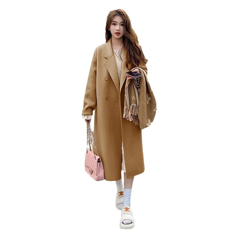 Pink Thin Single Layer Coat Women's 2023 Autumn and Winter New Korean Style Loose Mid-length Hepburn Style Thin Coat